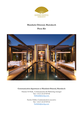 Mandarin Oriental, Marrakech Press Kit