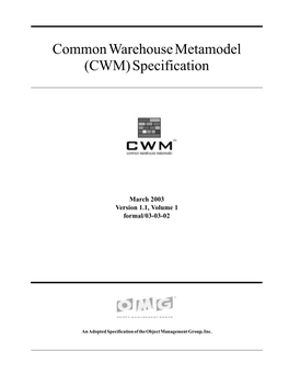 Common Warehouse Metamodel (CWM) Specification