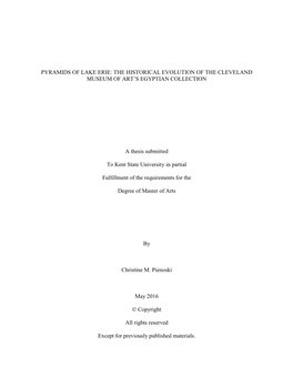 Pyramids of Lake Erie: the Historical Evolution of the Cleveland Museum of Art’S Egyptian Collection
