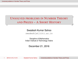 Unsolved Problems in Number Theory and Prizes