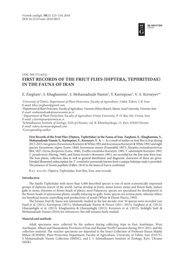 First Records of the Friut Flies (Diptera, Tephritidae) in the Fauna of Iran