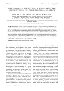 Seeing in Colour: a Hundred Years of Studies on Bee Vision Since the Work of the Nobel Laureate Karl Von Frisch