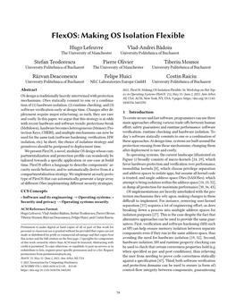 Flexos: Making OS Isolation Flexible Hugo Lefeuvre Vlad-Andrei Bădoiu the University of Manchester University Politehnica of Bucharest