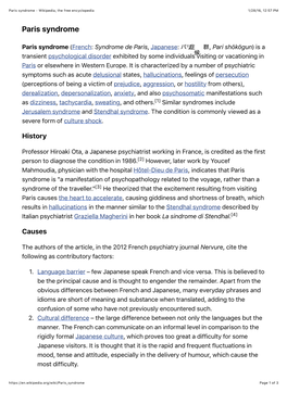 Paris Syndrome - Wikipedia, the Free Encyclopedia 1/28/16, 12:57 PM