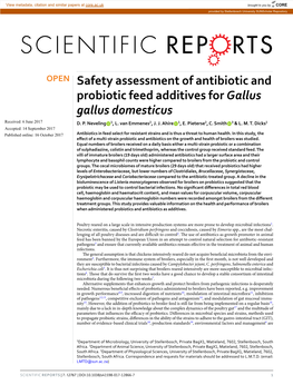 Safety Assessment of Antibiotic and Probiotic Feed Additives for Gallus Gallus Domesticus Received: 6 June 2017 D