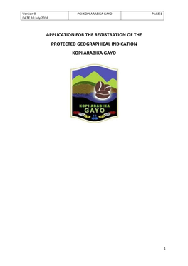 Application for the Registration of the Protected Geographical Indication