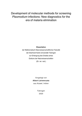 Development of Molecular Methods for Screening Plasmodium Infections: New Diagnostics for the Era of Malaria Elimination