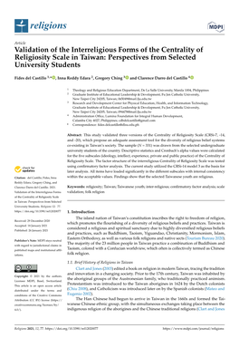 Validation of the Interreligious Forms of the Centrality of Religiosity Scale in Taiwan: Perspectives from Selected University Students