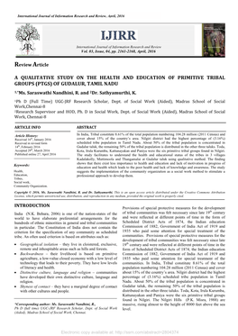 A Qualitative Study on the Health and Education of Primitive Tribal Groups (Ptgs) of Gudalur, Tamil Nadu