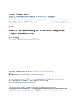 Predictors of Insect Diversity and Abundance in a Fragmented Tallgrass Prairie Ecosystem