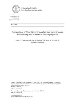 First Evidence of Feline Herpesvirus, Calicivirus, Parvovirus, and Ehrlichia Exposure in Brazilian Free-Ranging Felids