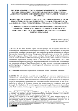 The Role of International Organizations in the Managerial Reform of Brazilian Education: Large-Scale Educational Assessment Syst