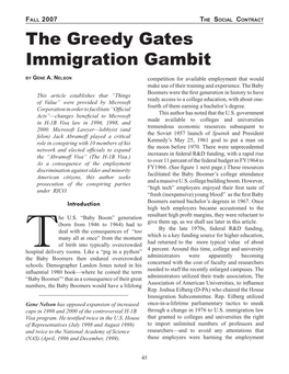 The Greedy Gates Immigration Gambit B Y Ge N E A