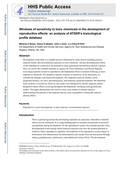 Windows of Sensitivity to Toxic Chemicals in the Development of Reproductive Effects: an Analysis of ATSDR’S Toxicological Profile Database