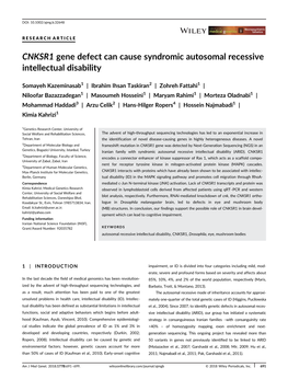 CNKSR1 Gene Defect Can Cause Syndromic Autosomal Recessive Intellectual Disability