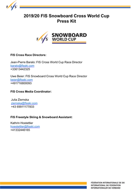 2019/20 FIS Snowboard Cross World Cup Press Kit