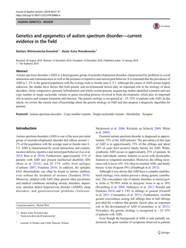 Genetics and Epigenetics of Autism Spectrum Disorder—Current Evidence in the Field