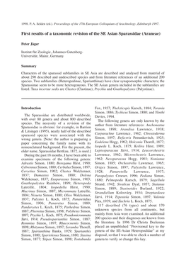 First Results of a Taxonomic Revision of the SE Asian Sparassidae (Araneae)