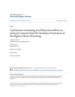 A Plesiosaur Containing an Ichthyosaur Embryo As Stomach Contents from the Sundance Formation of the Bighorn Basin, Wyoming F