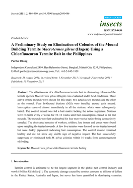 A Preliminary Study on Elimination of Colonies of the Mound Building Termite Macrotermes Gilvus (Hagen) Using a Chlorfluazuron Termite Bait in the Philippines