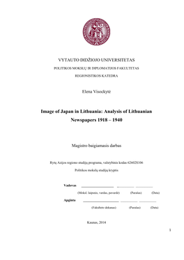 Image of Japan in Lithuania: Analysis of Lithuanian Newspapers 1918 – 1940