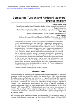 Comparing Turkish and Pakistani Teachers' Professionalism