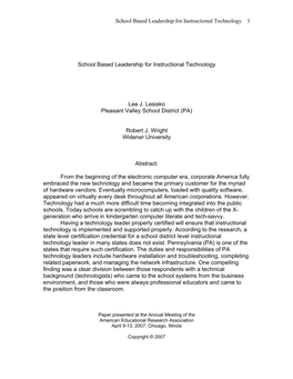 School Based Leadership for Instructional Technology 1 School