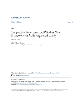 Cooperative Federalism and Wind: a New Framework for Achieving Sustainability Patricia E