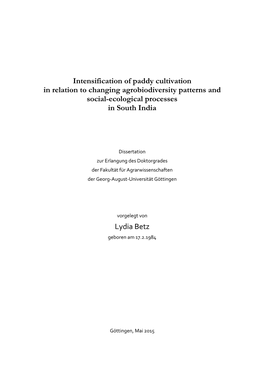 Intensification of Paddy Cultivation in Relation to Changing Agrobiodiversity Patterns and Social-Ecological Processes in South India