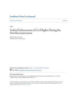 Federal Enforcement of Civil Rights During the First Reconstruction Robert J