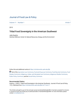 Tribal Food Sovereignty in the American Southwest