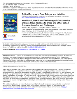 Critical Reviews in Food Science and Nutrition Nutritional, Health And