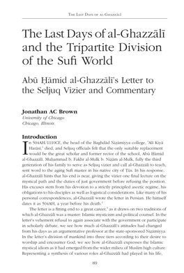 The Last Days of Al-Ghazzali and the Tripartite Division of the Sufi World