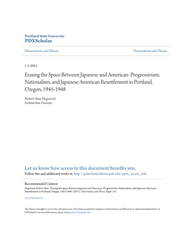 Progressivism, Nationalism, and Japanese American Resettlement in Portland, Oregon, 1945-1948