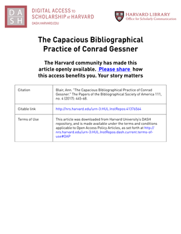 The Capacious Bibliographical Practice of Conrad Gessner