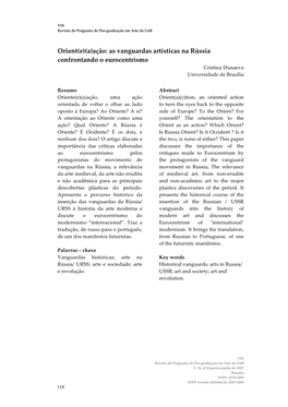 Orient(E)(A)Ação: As Vanguardas Artísticas Na Rússia Confrontando O Eurocentrismo Cristina Dunaeva Universidade De Brasília