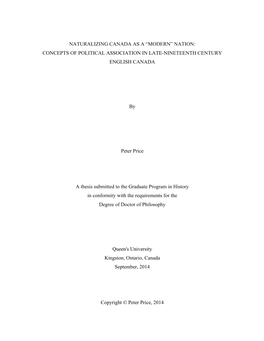 Naturalizing Canada As a “Modern” Nation: Concepts of Political Association in Late-Nineteenth Century English Canada