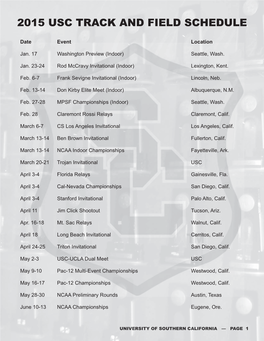 2015 Usc Track and Field Schedule