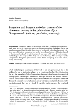 Bulgarians and Bulgaria in the Last Quarter of the Nineteenth Century in the Publications of Jan Grzegorzewski (Culture, Population, Economy)