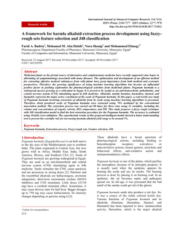 A Framework for Harmla Alkaloid Extraction Process Development Using Fuzzy- Rough Sets Feature Selection and J48 Classification