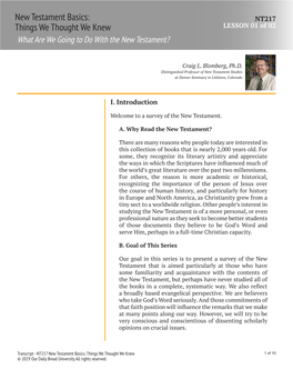New Testament Basics: Things We Thought We Knew We Thought We Things Basics: Testament New NT217 - Transcript Rights Reserved