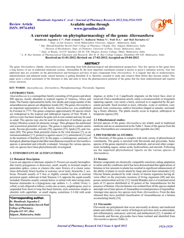 A Current Update on Phytopharmacology of the Genus Alternanthera Hundiwale Jogendra C.*1, Patil Avinash V