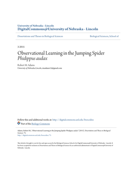 Observational Learning in the Jumping Spider <I>Phidippus