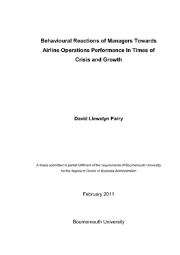 Behavioural Reactions of Managers Towards Airline Operations Performance in Times Of