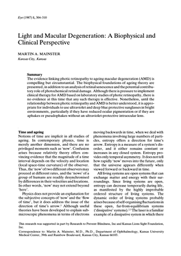 Light and Macular Degeneration: a Biophysical and Clinical Perspective