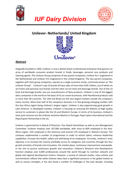 IUF Dairy Division Unilever