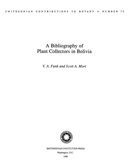 A Bibliography of Plant Collectors in Bolivia