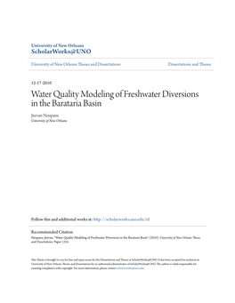 Water Quality Modeling of Freshwater Diversions in the Barataria Basin Jeevan Neupane University of New Orleans