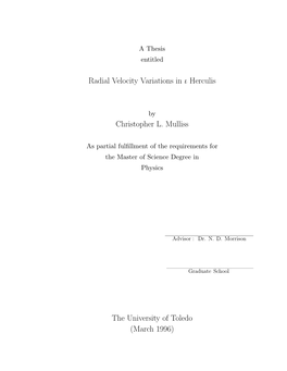 Radial Velocity Variations in Ι Herculis Christopher L. Mulliss The