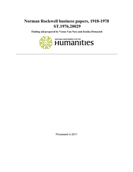 Norman Rockwell Business Papers, 1918-1978 ST.1976.20029 Finding Aid Prepared by Venus Van Ness and Jessika Drmacich
